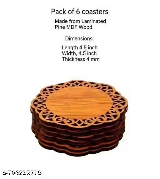Premium Wooden Laser Cut Coaster Set (Pack of 6)