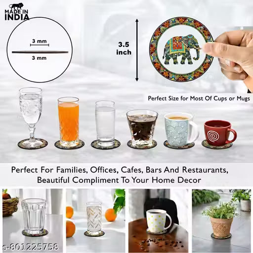 Wooden Animal Print Coaster Set – MDF Tea Coasters with Stand