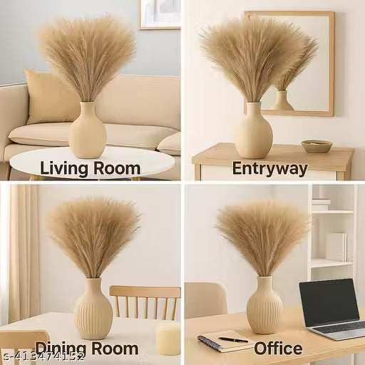 Artificial Pampas Grass Set – Brown Faux Decorative Stems (Pack of 3)