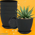 Pack of 5 Black Plastic Round Flower Pots