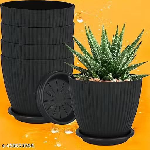 Pack of 5 Black Plastic Round Flower Pots