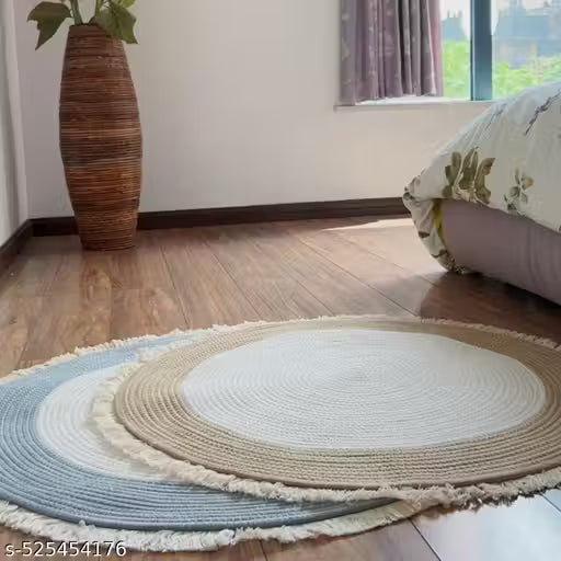 Round Geometric Carpet Rug – Beige Home Décor Mat