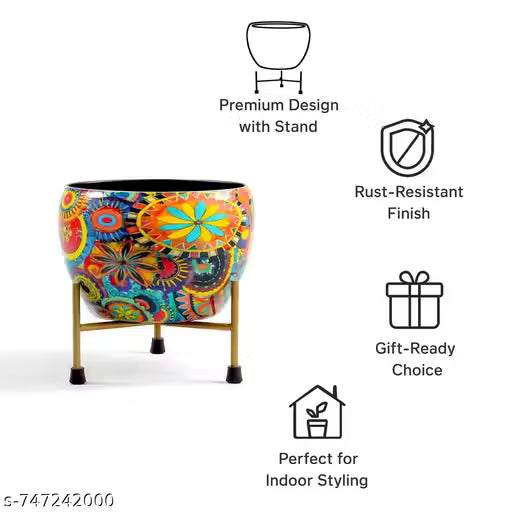Metal Flower Pot with Stand for Home Décor