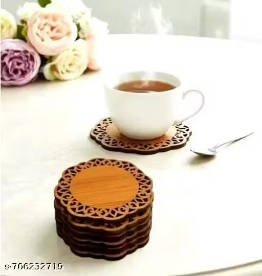 Premium Wooden Laser Cut Coaster Set (Pack of 6)