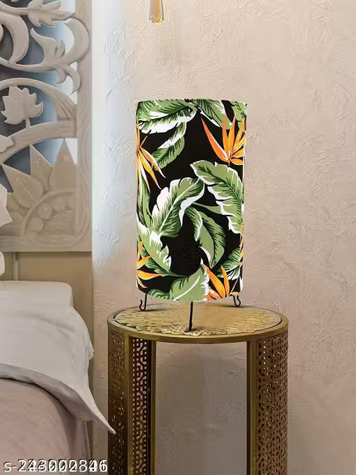 Attractive Green Floral Fabric Shade Table Lamp