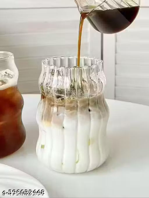 Wave Glass Tumbler with Straw Set (Pack of 2, 500ml)