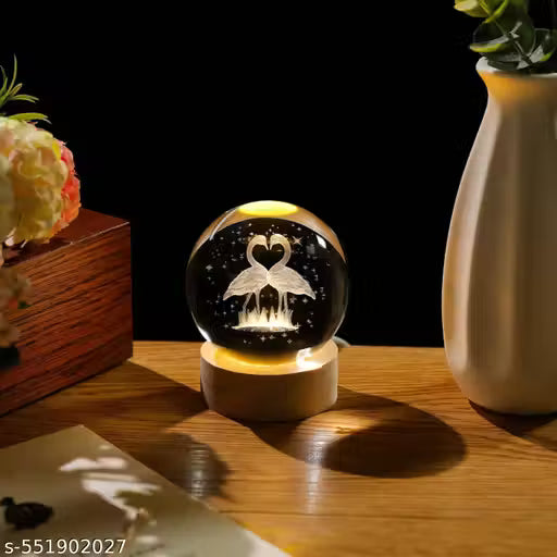 3D Flamingo Crystal Ball Night Lamp