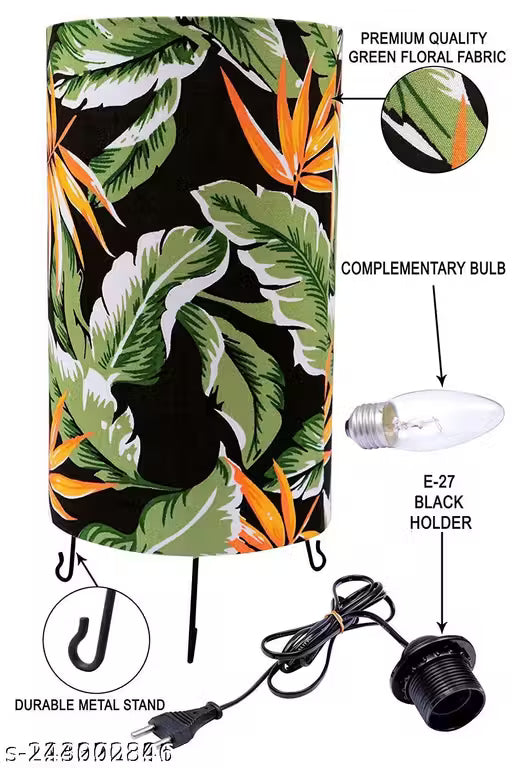 Attractive Green Floral Fabric Shade Table Lamp