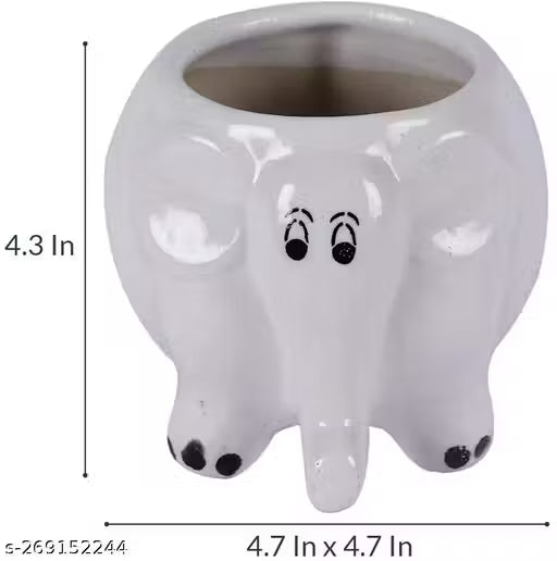 White Baby Elephant Ceramic Indoor Planter Pot