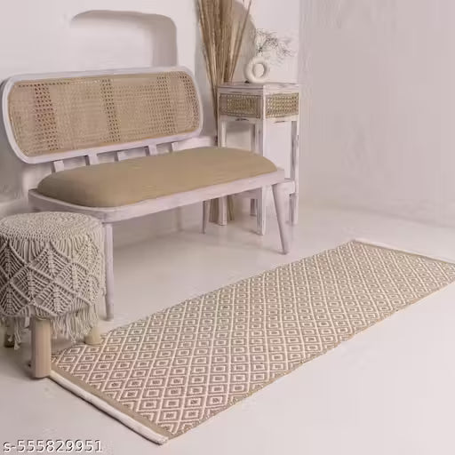 Handwoven Cotton Floor Runner – Beige Reversible Rug