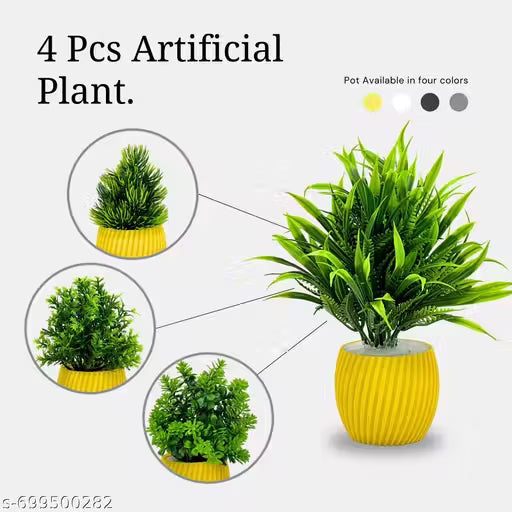 Artificial Potted Plants Combo Set of 6 with Yellow Ribbed Pots