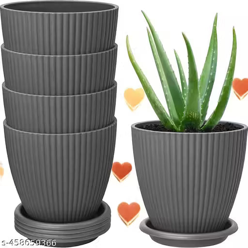 Pack of 5 Black Plastic Round Flower Pots