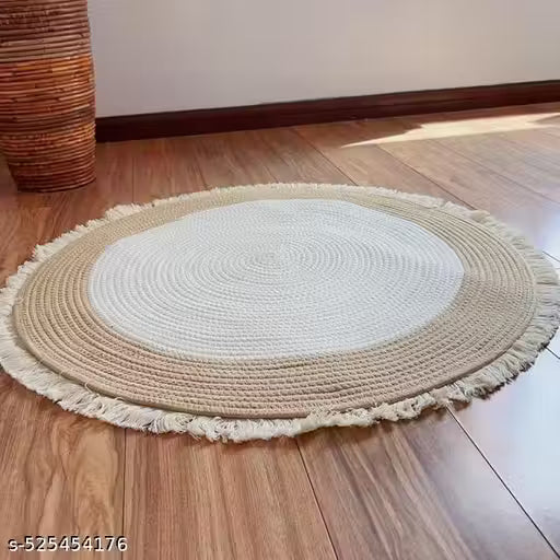 Round Geometric Carpet Rug – Beige Home Décor Mat