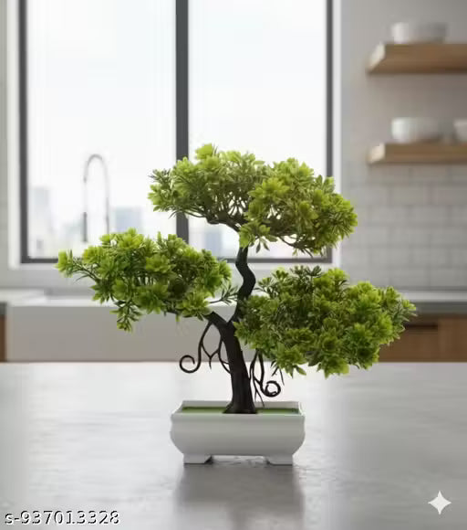 Anjalyashvirgo Artificial Bonsai Plant with White Pot