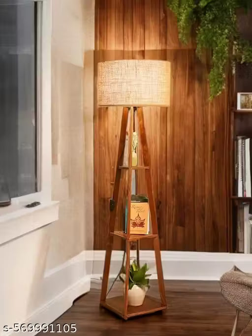 Classy Wooden Study Table Lamp with Beige Aluminium Shade