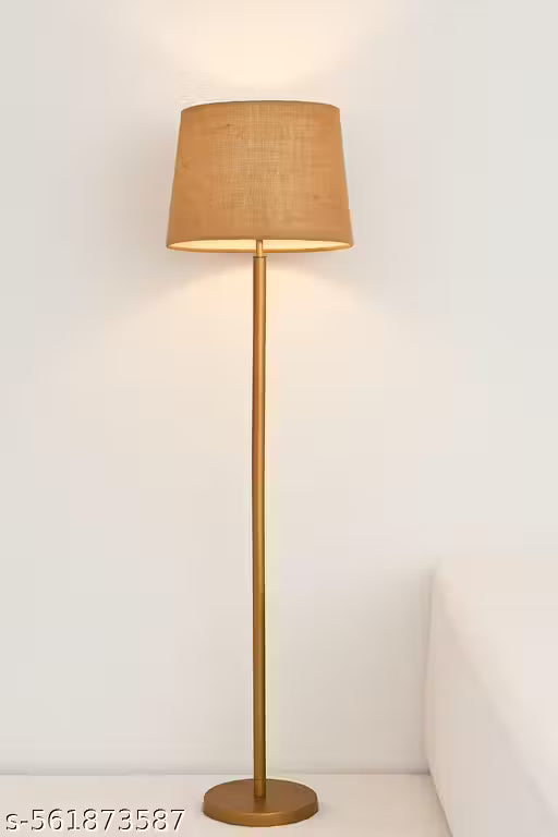 Modern Gold Metal Floor Lamp with Beige Lampshade
