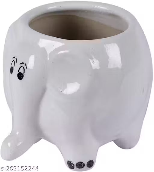 White Baby Elephant Ceramic Indoor Planter Pot
