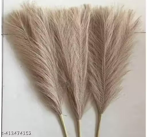 Artificial Pampas Grass Set – Brown Faux Decorative Stems (Pack of 3)