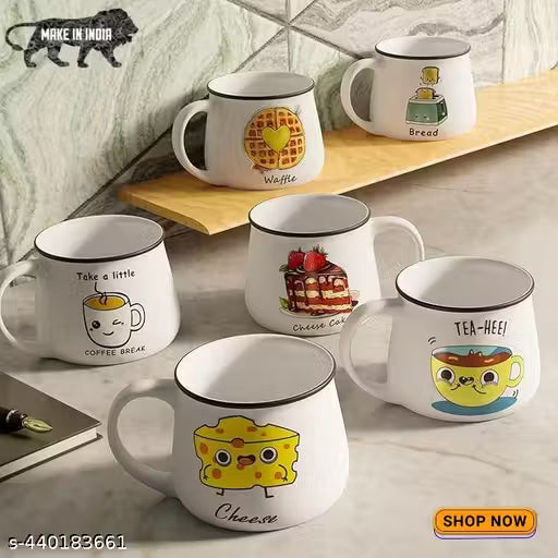 Ceramic Chai & Coffee Cup Set – White 200ml Cups (Pack of 6)