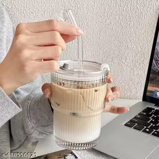 Glass Tumbler with Lid & Straw