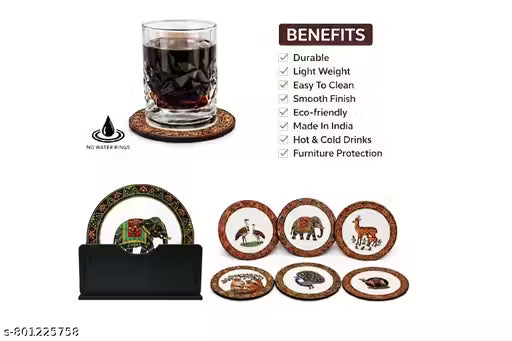 Wooden Animal Print Coaster Set – MDF Tea Coasters with Stand