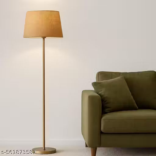 Modern Gold Metal Floor Lamp with Beige Lampshade