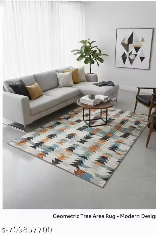 Modern 3D Printed Carpet – 5x7 Feet Off White Dhurrie