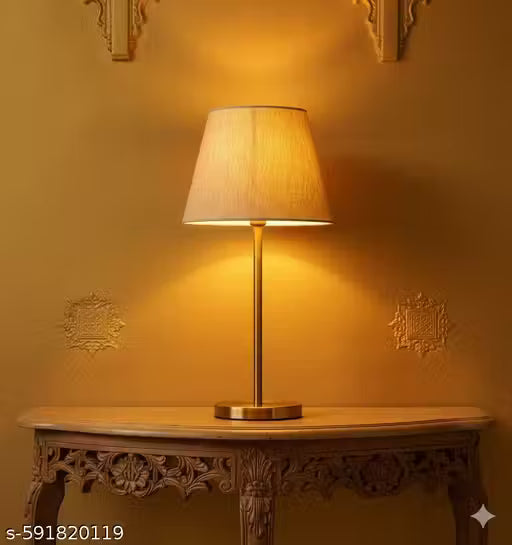 Premium Golden Table Lamp with Fabric Shade for Bedroom & Living Room