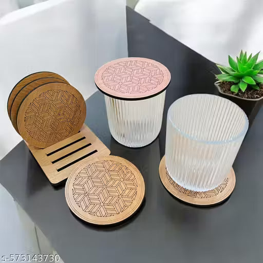 Laser Cut Wooden Coaster Set – Geometric Tea & Coffee Coasters