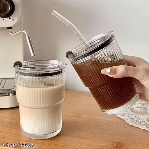 Glass Tumbler with Lid & Straw