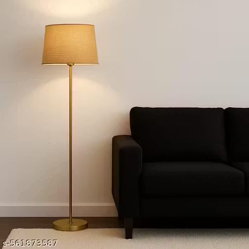 Modern Gold Metal Floor Lamp with Beige Lampshade