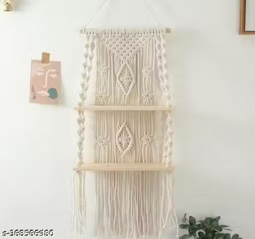 Hanging Wooden Shelf – Boho Wall Decor for Living Room