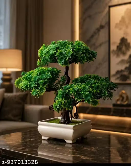Anjalyashvirgo Artificial Bonsai Plant with White Pot