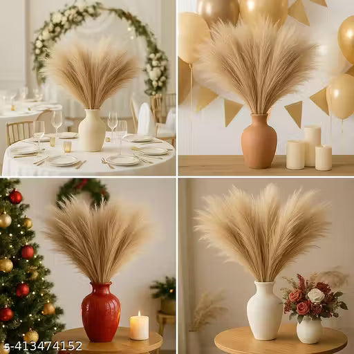 Artificial Pampas Grass Set – Brown Faux Decorative Stems (Pack of 3)