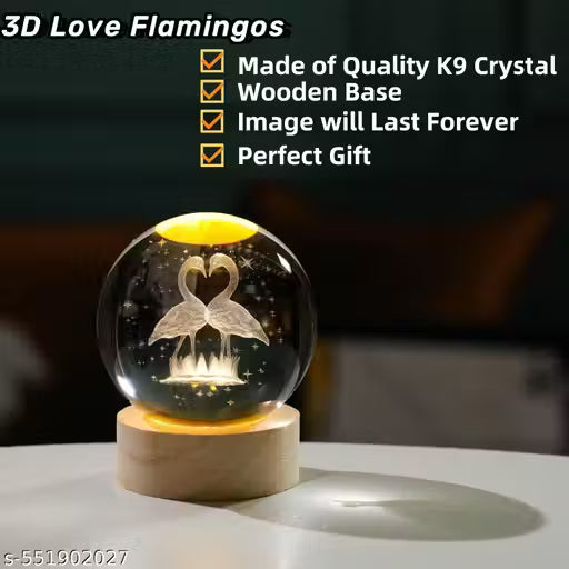 3D Flamingo Crystal Ball Night Lamp