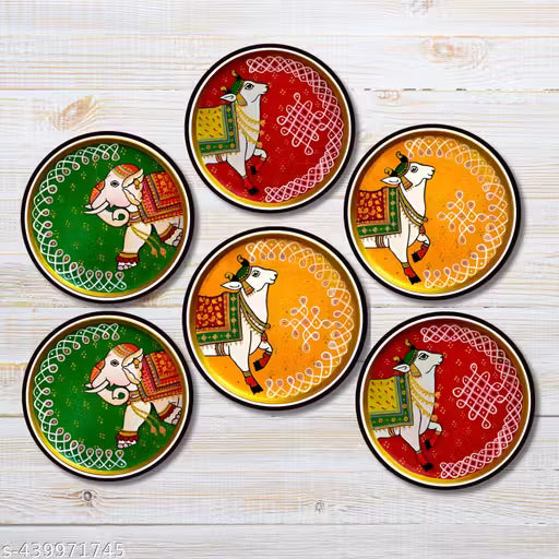 Wooden Tea & Coffee Coaster Set – Printed Drink Coasters (Pack of 6)