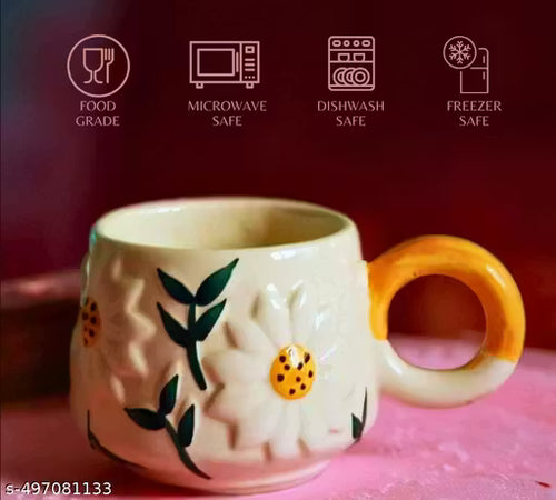 APAR Elegant Ceramic Mustard Flower Mug