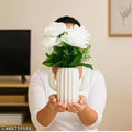 White Artificial Rose Plant in Cactus Pot for Home Decor