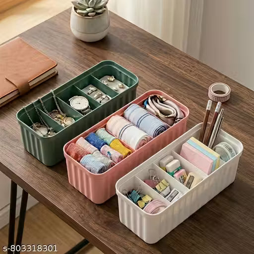 Multipurpose 5 Grid Plastic Organizer (Set of 4).