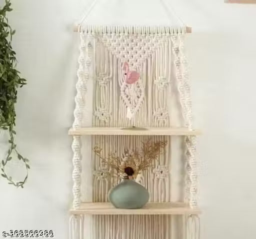 Hanging Wooden Shelf – Boho Wall Decor for Living Room