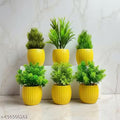 Artificial Potted Plants Combo Set of 6 with Yellow Ribbed Pots