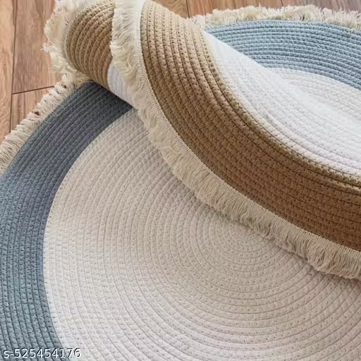 Round Geometric Carpet Rug – Beige Home Décor Mat