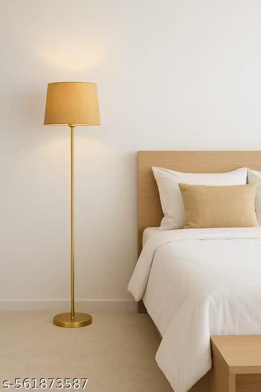 Modern Gold Metal Floor Lamp with Beige Lampshade