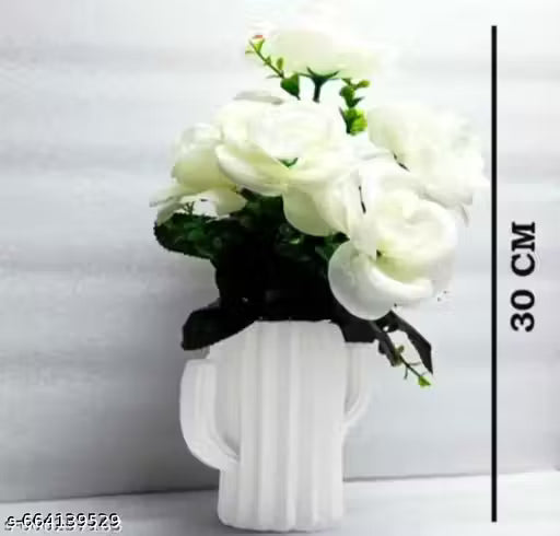 White Artificial Rose Plant in Cactus Pot for Home Decor